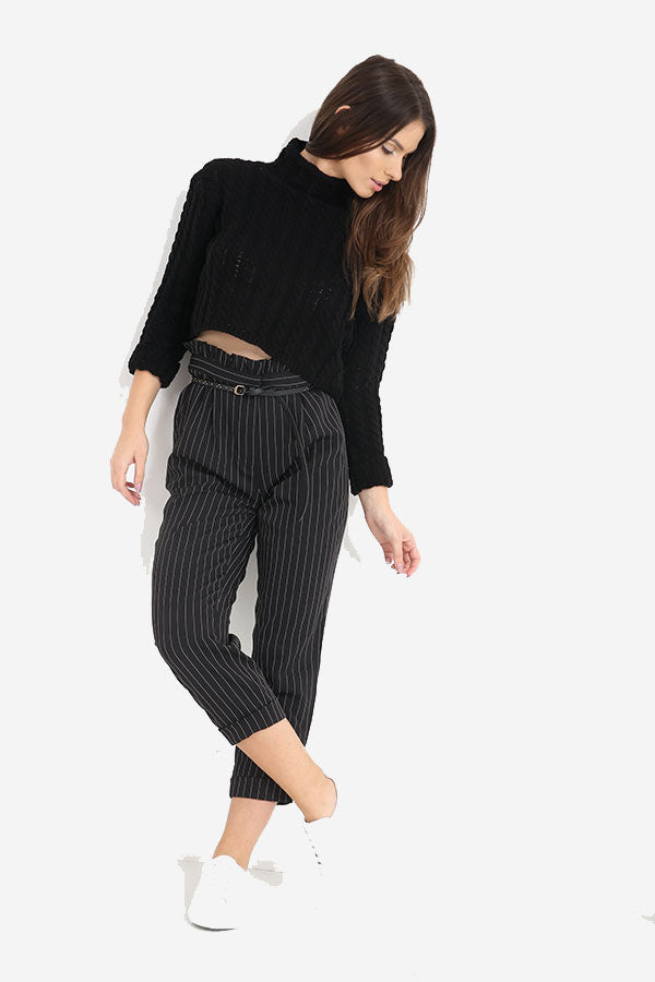 Black Knitted Cropped Jumper