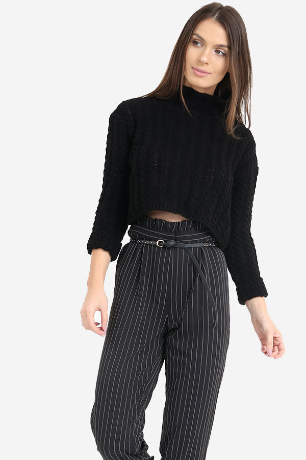 Black Knitted Cropped Jumper