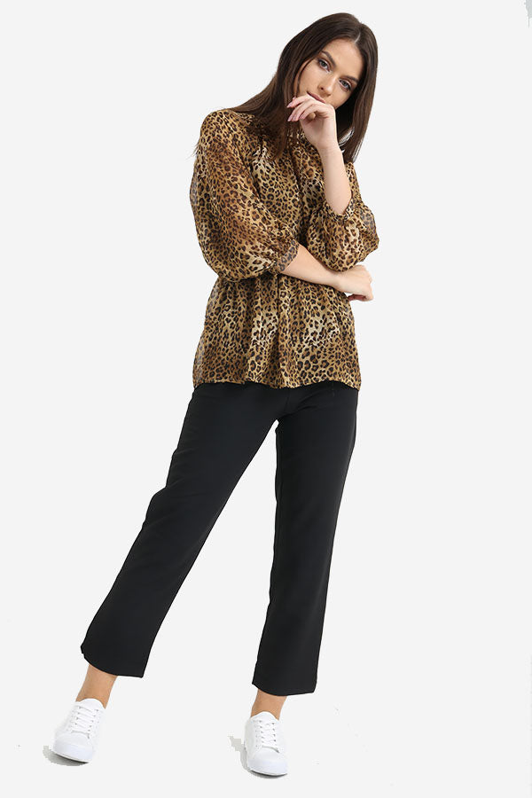 Animal Leopard Print Flute Sleeve Open Back Top