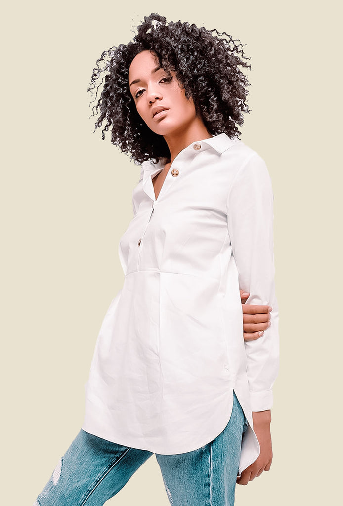 White Button Detailed Shirt