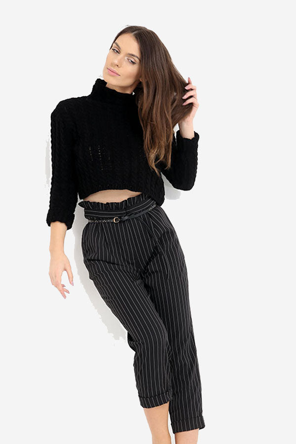 Black Pinstripe High Waisted Trousers