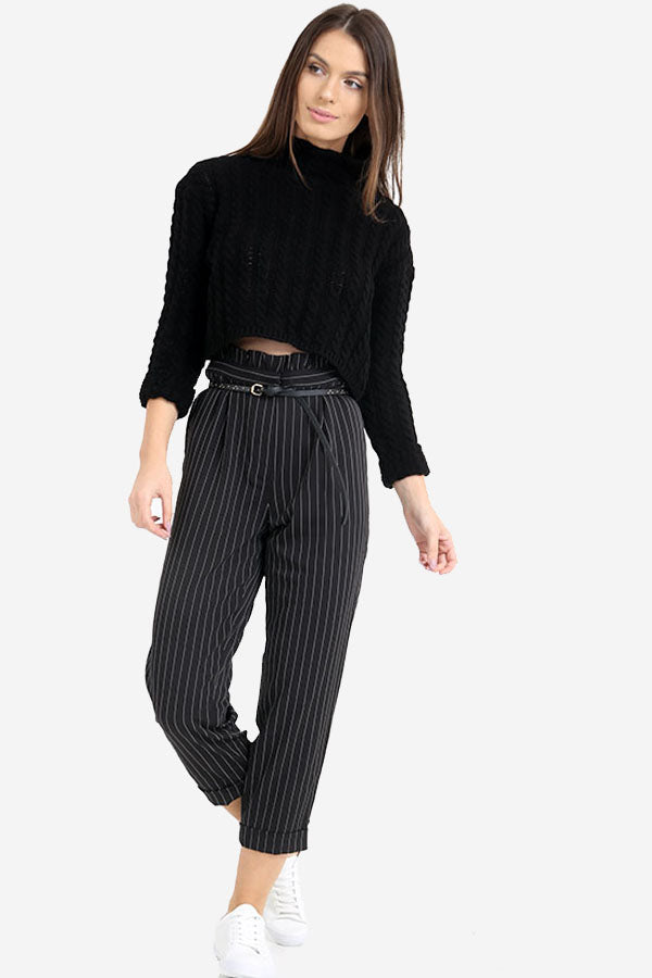 Black Pinstripe High Waisted Trousers